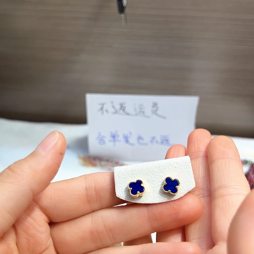 青金石银S925镶嵌耳饰耳钉