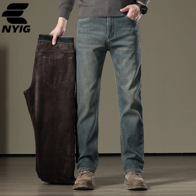NYIG2025秋冬新款潮流时尚加绒百搭宽松男士牛仔裤网红牛仔裤男