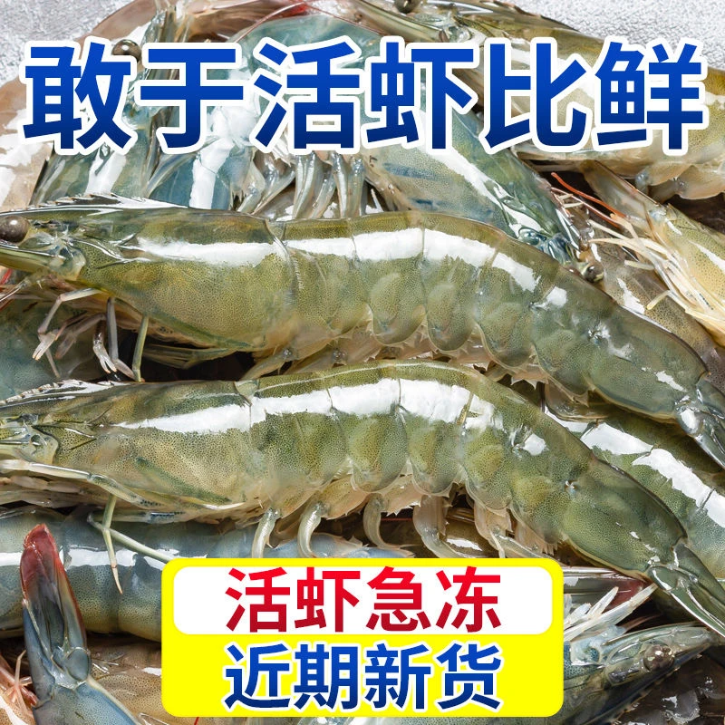 【海水大虾拍3斤送1斤】肉质鲜甜脆嫩 大个头海水大虾 单只15-18cm一盒4斤50-60只2s