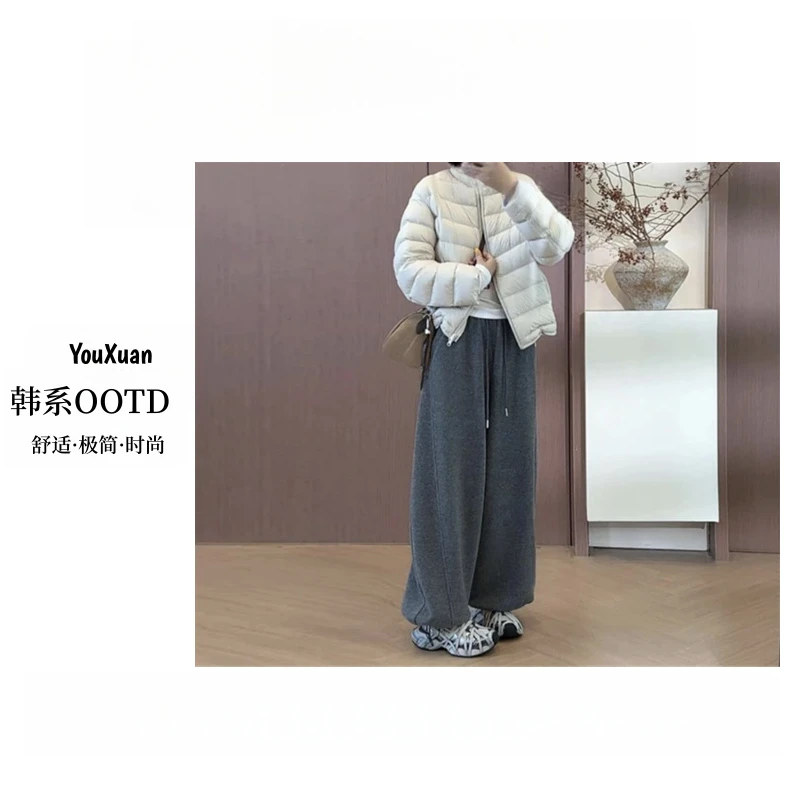 YOUXUAN-[百搭时髦]2025秋冬新款加厚拼接韩系弯刀休闲裤E-3135