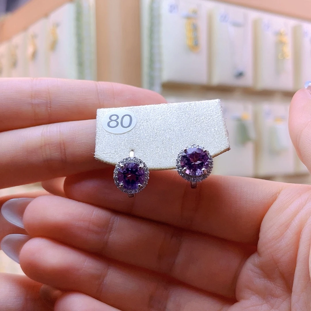 紫晶耳饰银S925镶嵌*‍****