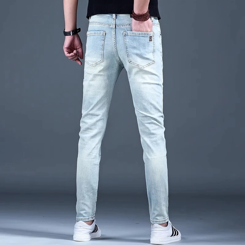 Cebrodz2025新款牛仔男款夏季小脚修身弹力潮流休闲裤刺绣百搭裤