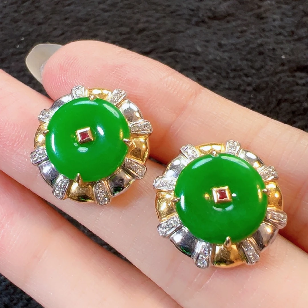 ****珊翡翠18K金镶嵌耳饰签收后24小时鉴赏期