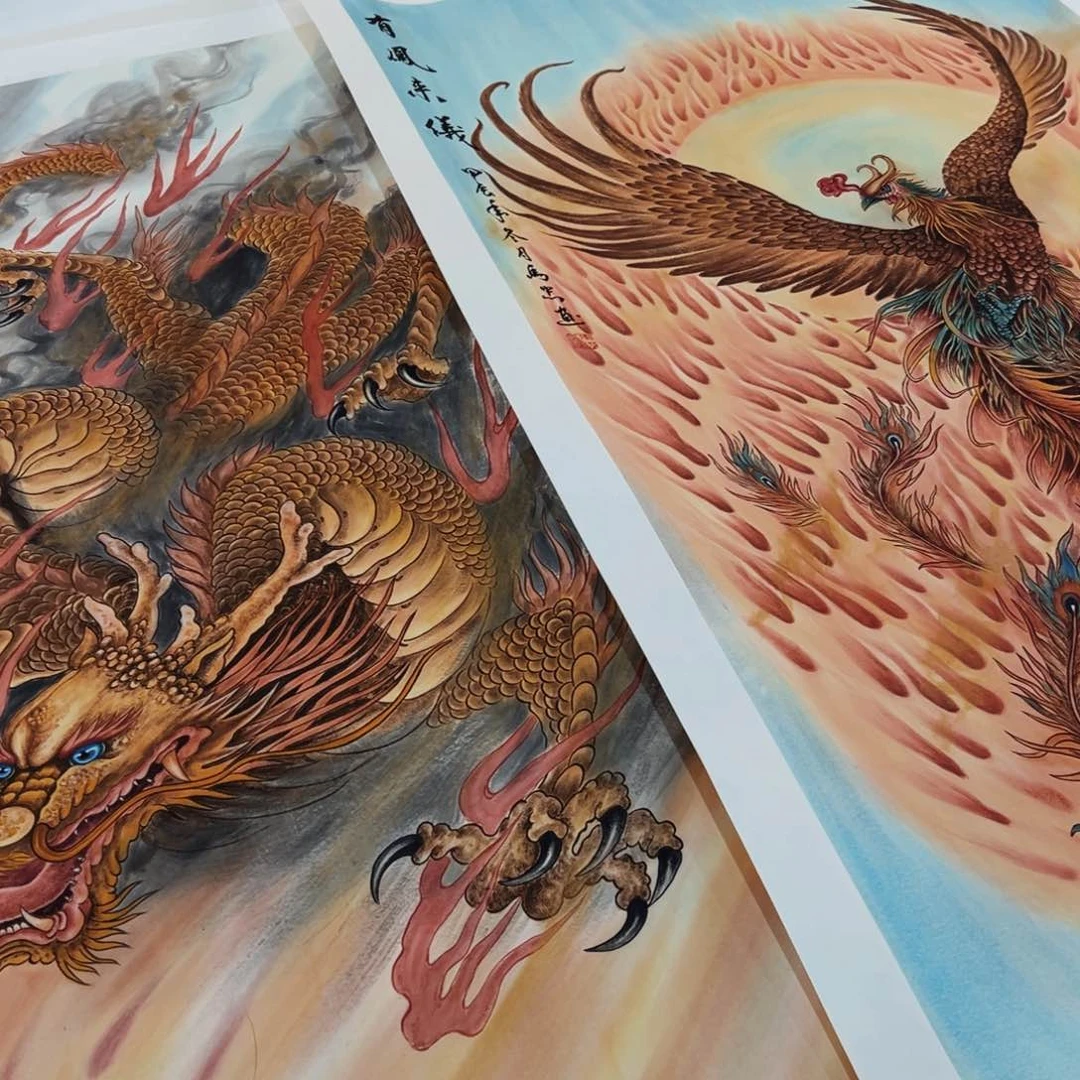 国画?****?马老师龙凤两幅作品