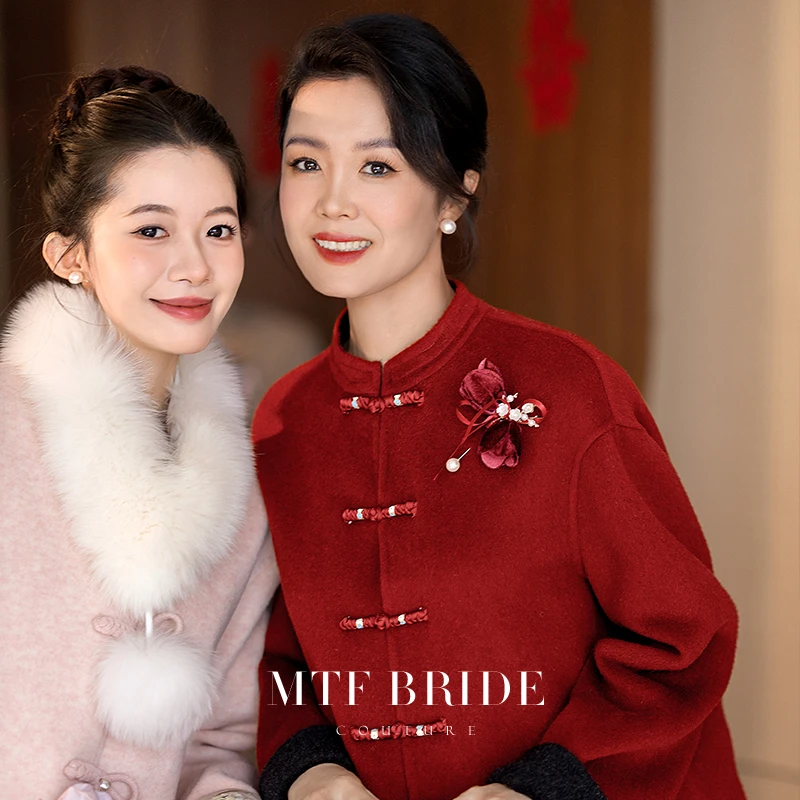 满庭芳华【朱锦】喜妈妈新中式婚宴礼服国风盘扣冬款保暖高级感外套