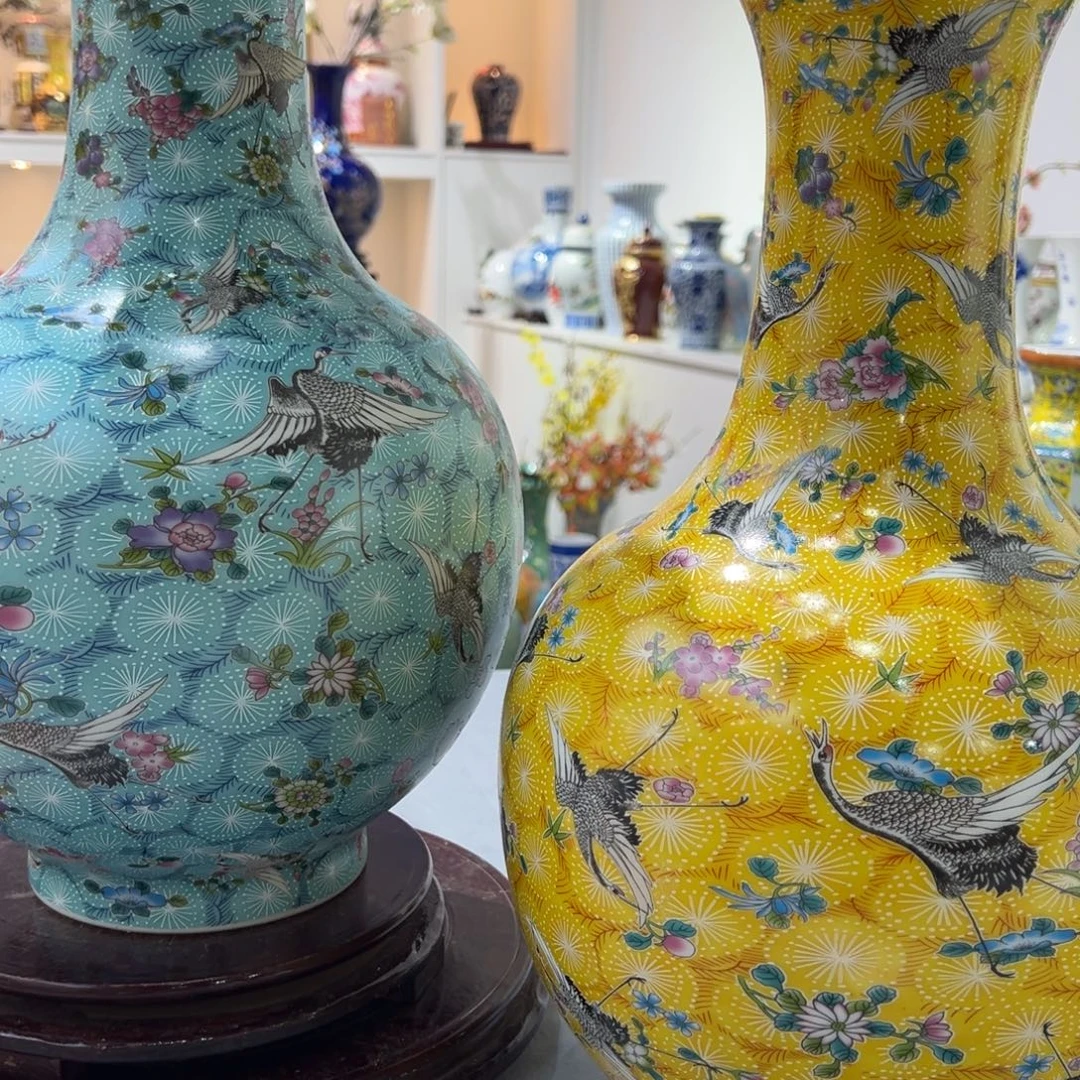 用***3陶摆件45cm一黄一蓝赏瓶