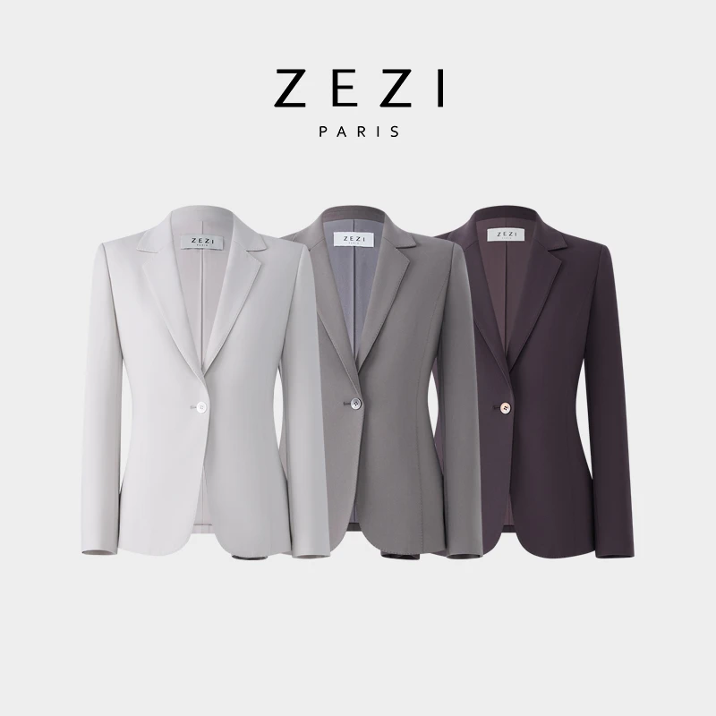 ZEZI 三醋酯一粒扣西装平驳领西服商务通勤外套时尚气质休闲西装