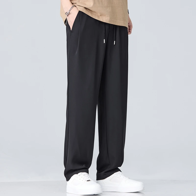 雅鹿男装男士百搭冰丝裤夏薄松紧腰阔腿裤直筒弹力休闲裤9065