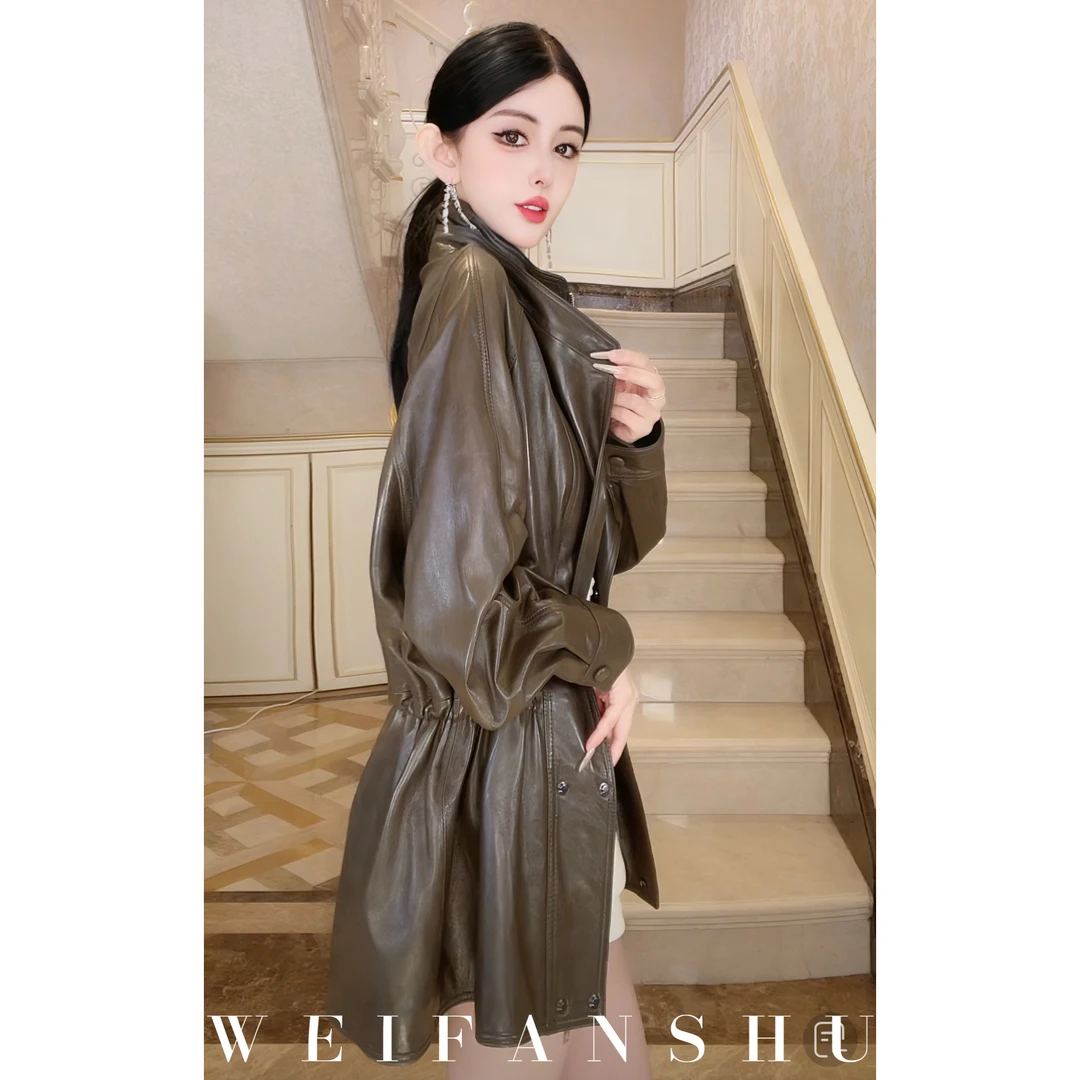WEIFANSHU/魏凡舒【女神转场】秋冬新款高级感时髦气质收腰羊皮外套