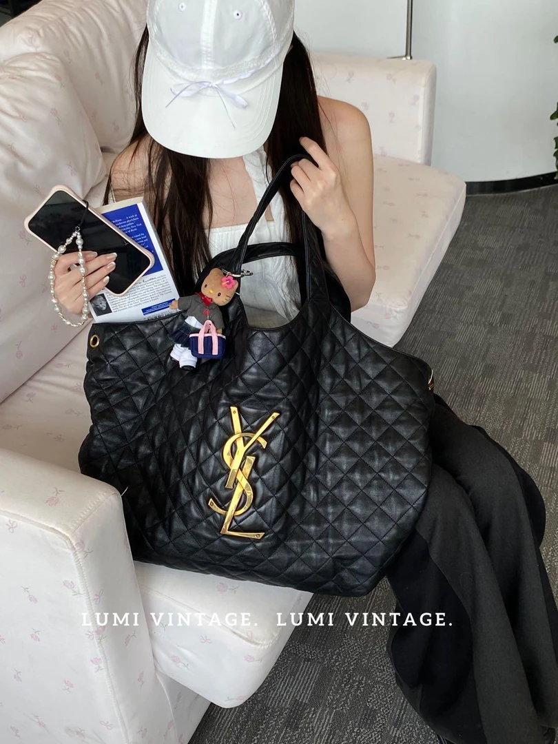 95新 YSL/圣罗兰 黑金羊皮icare 子母托特 10669103