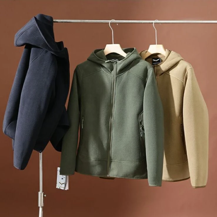 秋季新款男士卫衣外套保暖连帽摇粒绒纯色INS风宽松休闲男外套