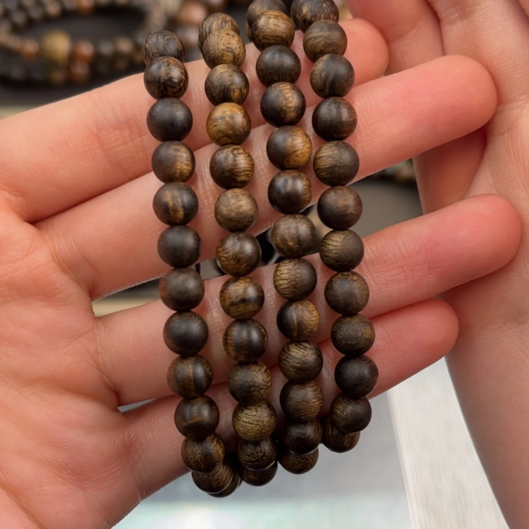 欧***啦沉香碎屑沉香6mm108颗留疤沉水越南芽庄白奇楠