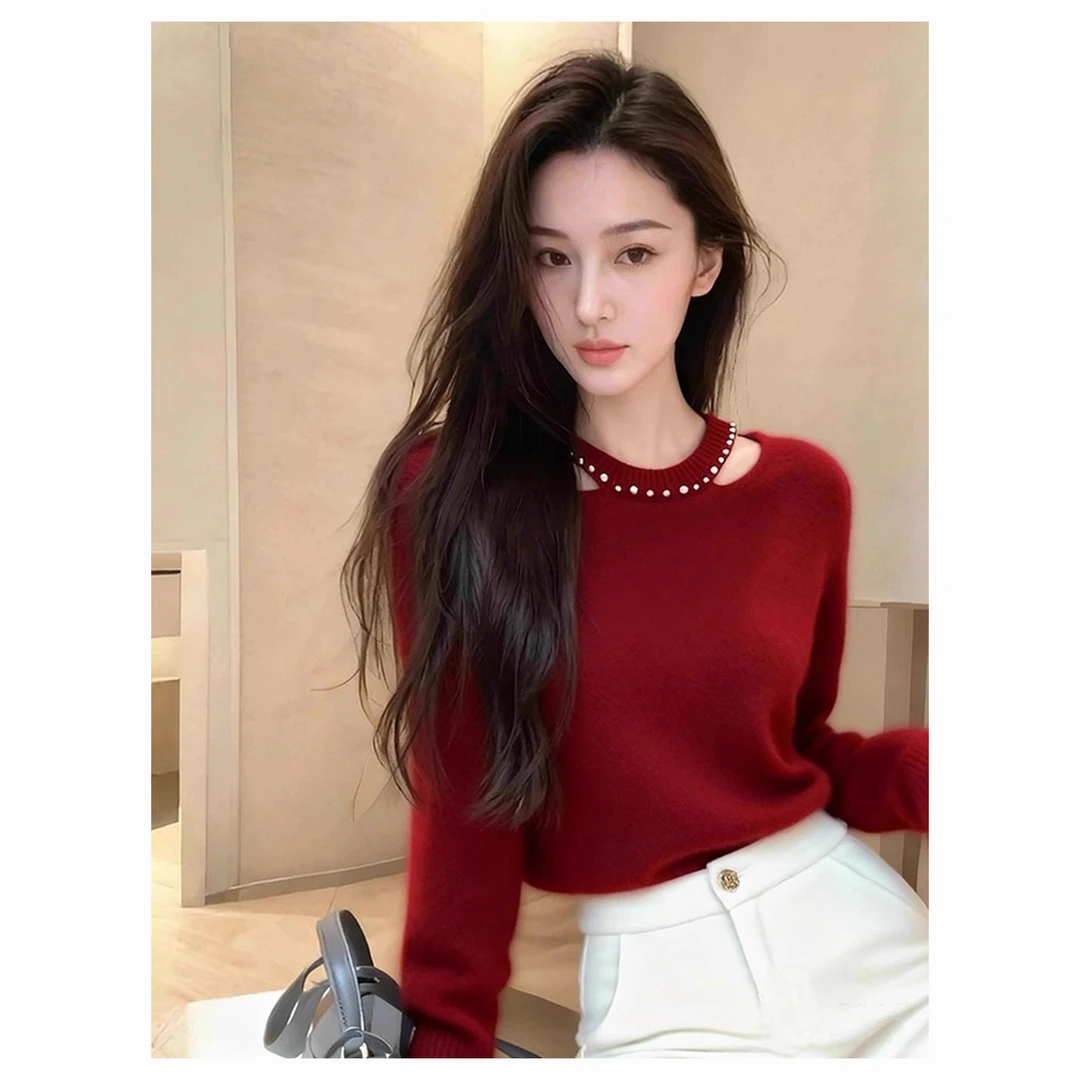 秋冬漂亮红色毛衣女2025秋冬新款圣诞新年穿搭打底针织超好看上衣