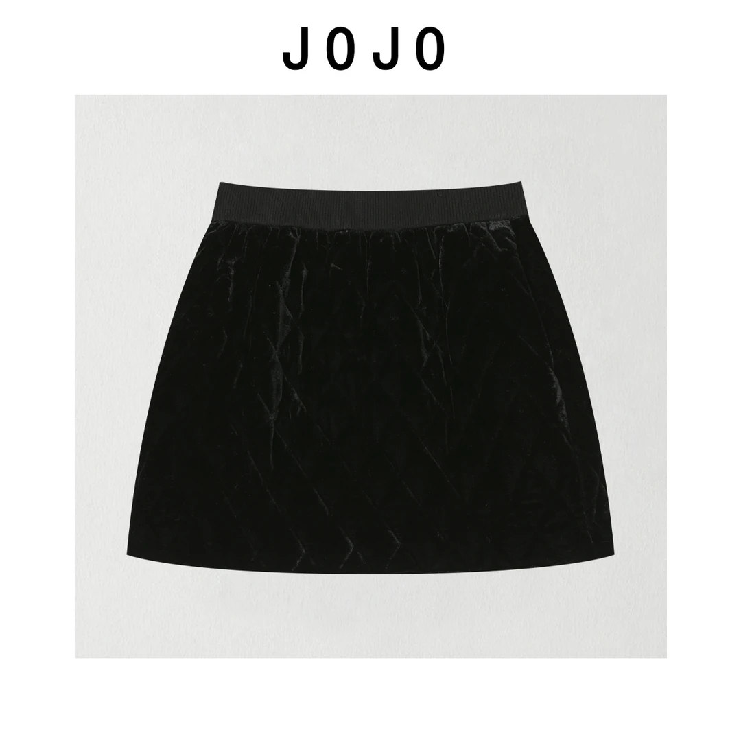 玖了个玖 2025冬款极简百搭立体剪裁短密丝绒松紧腰半裙2512C8911