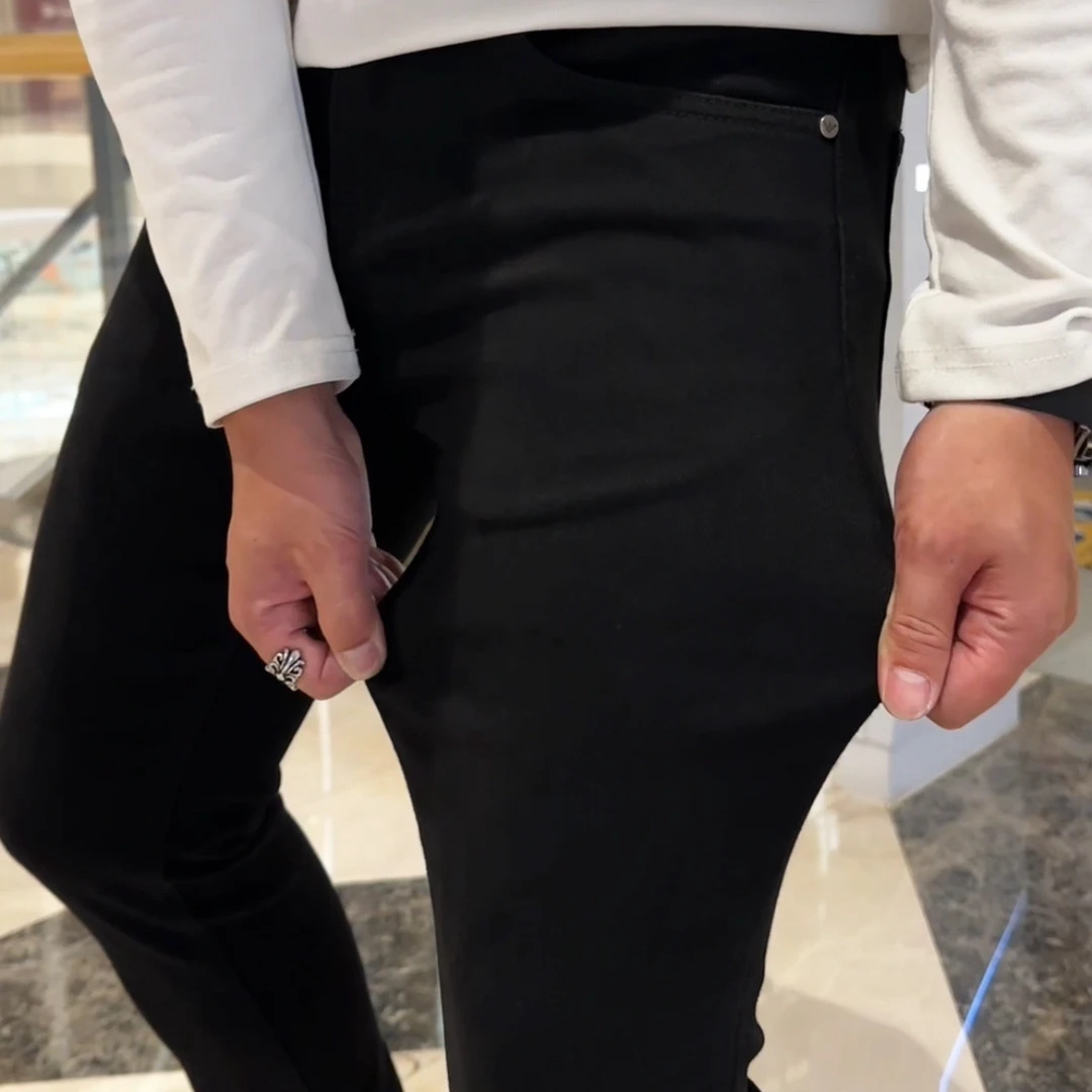 秋冬轻奢洗水黑男牛仔裤子显瘦中腰百搭修身水洗小直筒裤