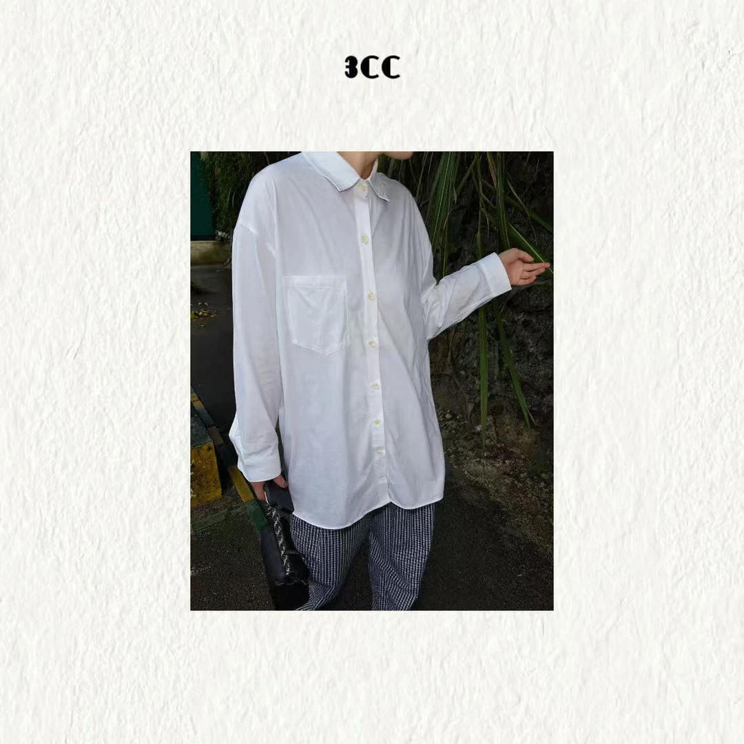 3CC【嘉人】极简匹马棉翻领排扣衬衣89149