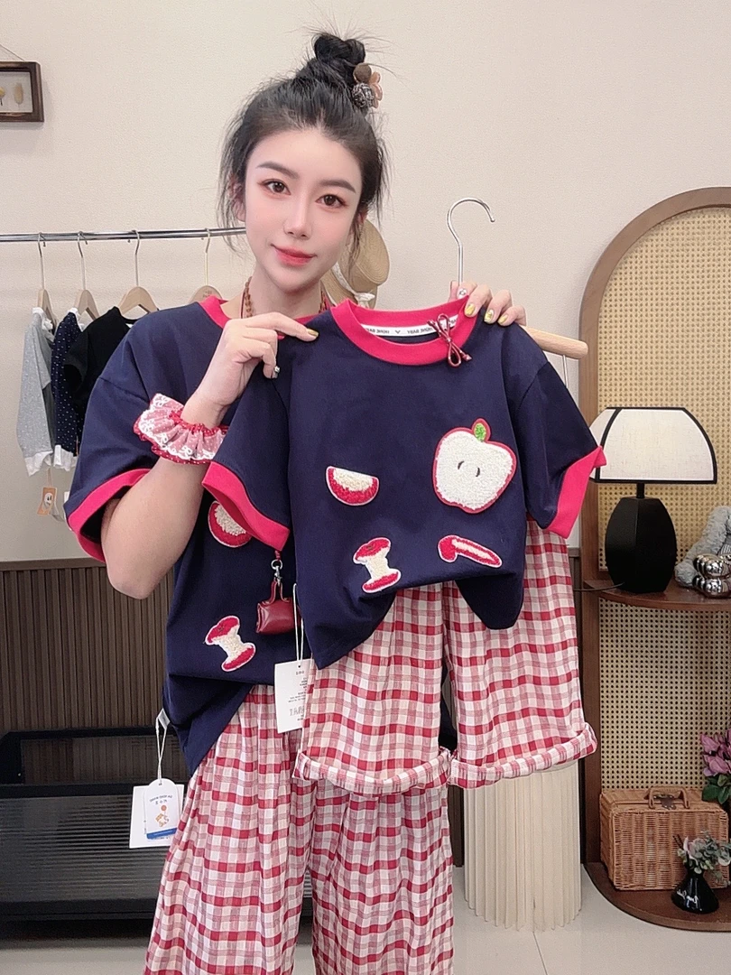 {亲子装}2025夏季网红苹果套装 时尚洋气韩版