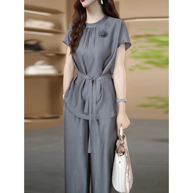 【纪朵研】0972套装新款夏季薄款时髦洋气质减龄轻奢高级感休闲裤子