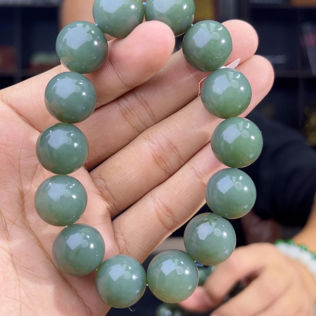 和田玉未镶嵌手串天然和田玉新疆且末料瓷蓝卡16