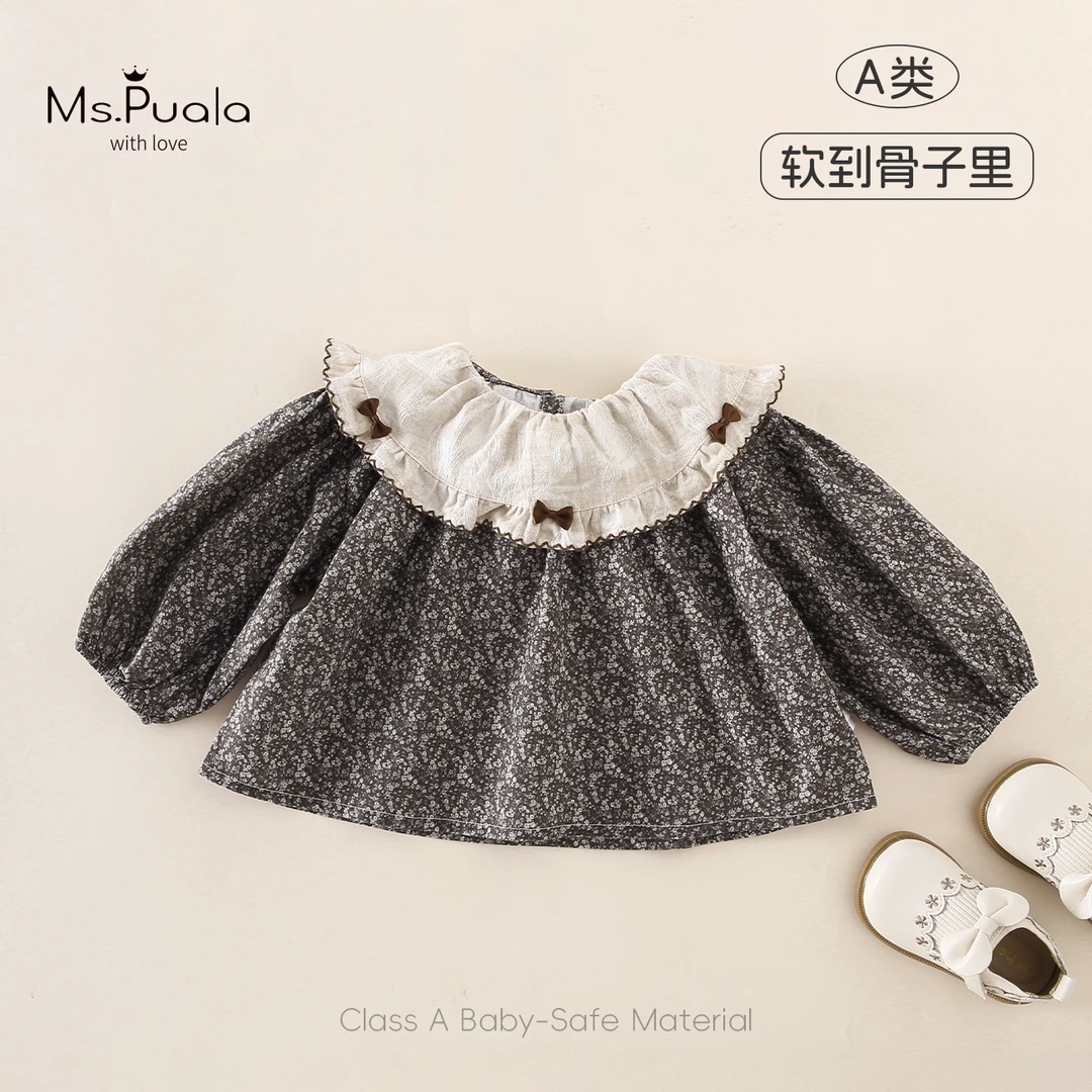 【MsPuala森屿】童装婴幼儿衬衫秋款碎花森系女宝宝娃娃领法式衬衣