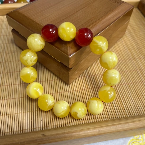 天然缅甸红宝蜜蜡琥珀手串 k14mm