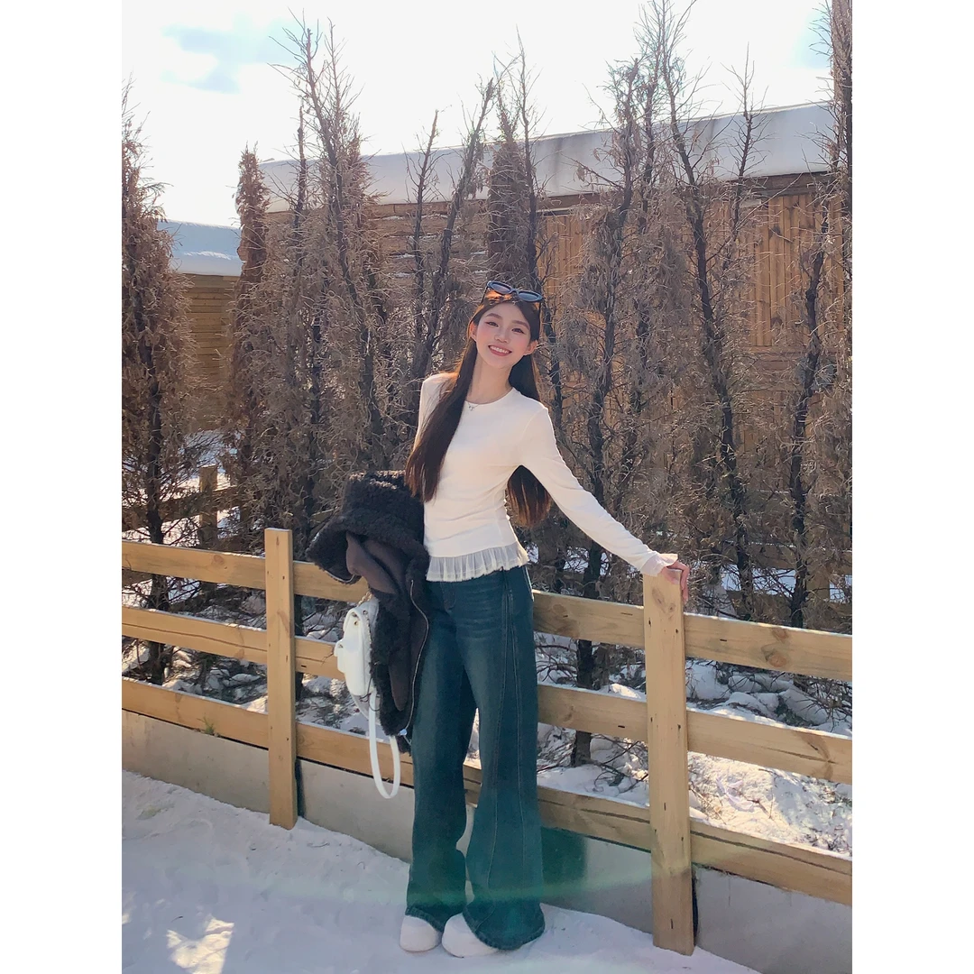 切糕自制【长腿天赋】小个子秋冬流光风慵懒百搭薄绒显瘦高腰牛仔裤