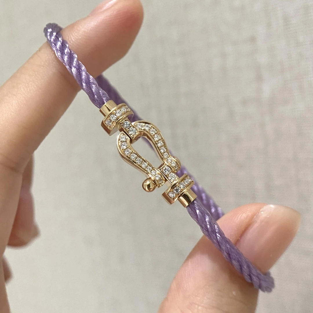铜合金合成锆石手链 满钻马蹄扣手绳紫手绳手链厂家直销