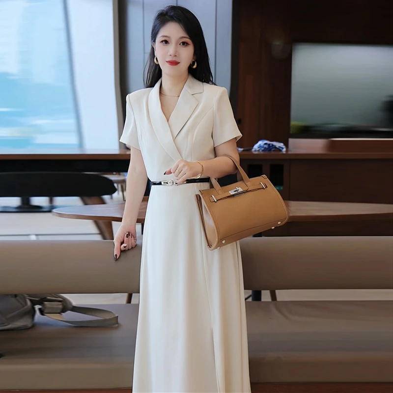 女神范连衣裙常规中腰显瘦白色短袖夏季拉链优雅气质