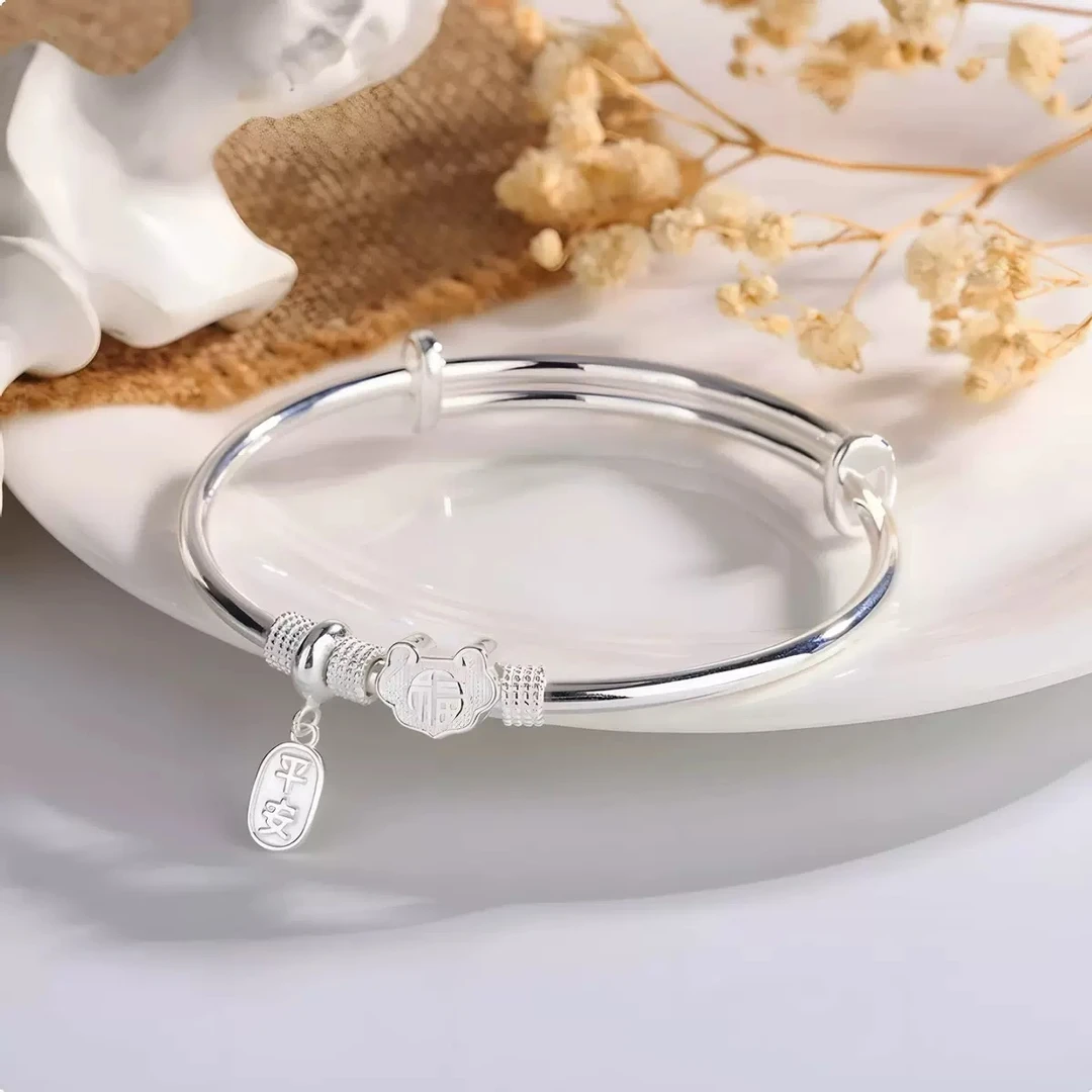 足银手镯 平安锁手镯【S-1074】