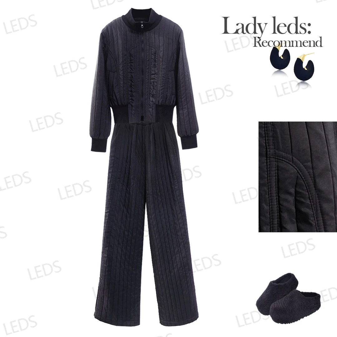 LEDS  S804冬季遮肉显瘦竖纹收腰梨形身材闭眼入棉套装