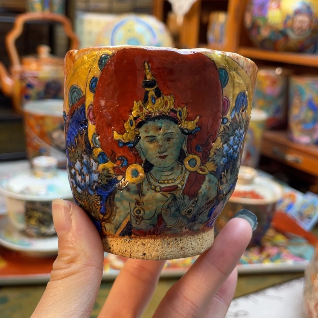 绿度母手捏志野杯杯