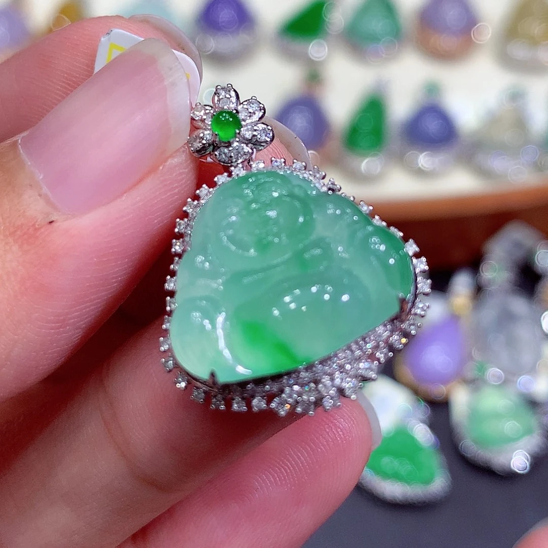 翡翠18K金镶嵌吊坠(不含链)