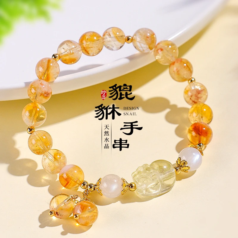 天然黄塔晶串珠黄水晶貔貅手链女清新甜美蓝月光绿幽灵手串首饰女