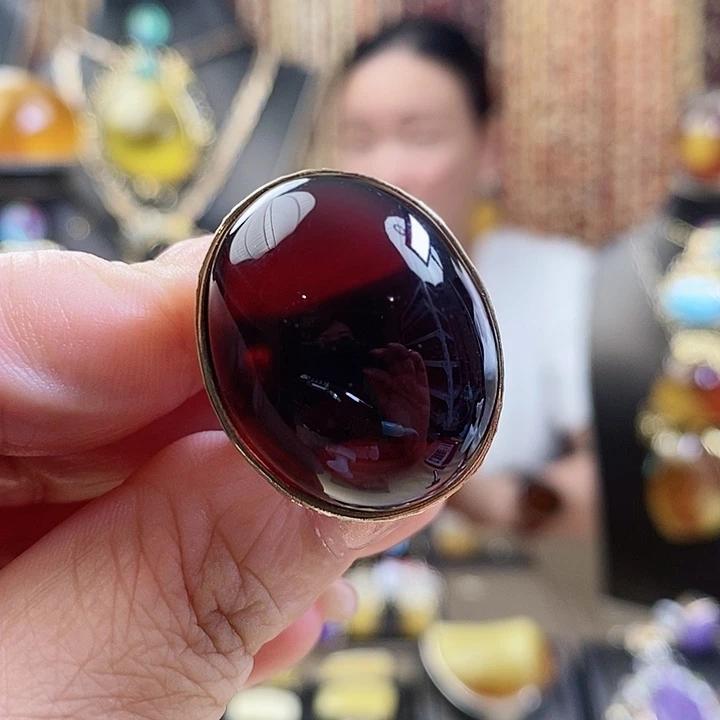 银S925镶嵌琥珀戒指血珀戒指