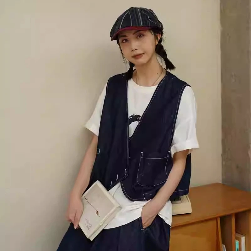 讠木33968牛仔马甲薄款女休闲宽松显瘦不规则2025夏季新款日系潮