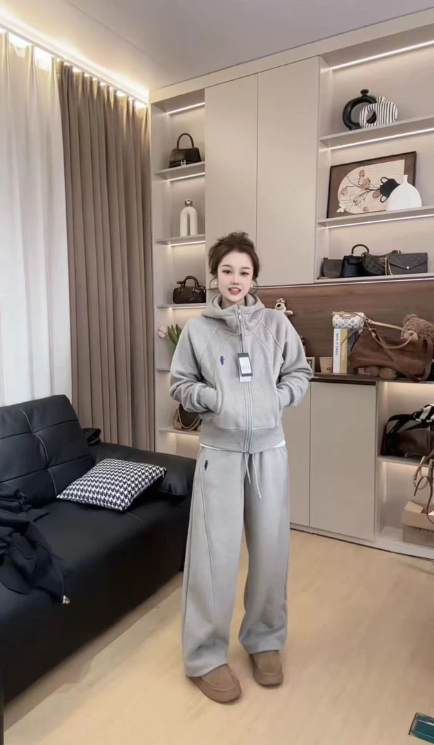 MOESDATPOLO保罗秋季新款加绒显瘦时尚套装宽松百搭连帽F1025