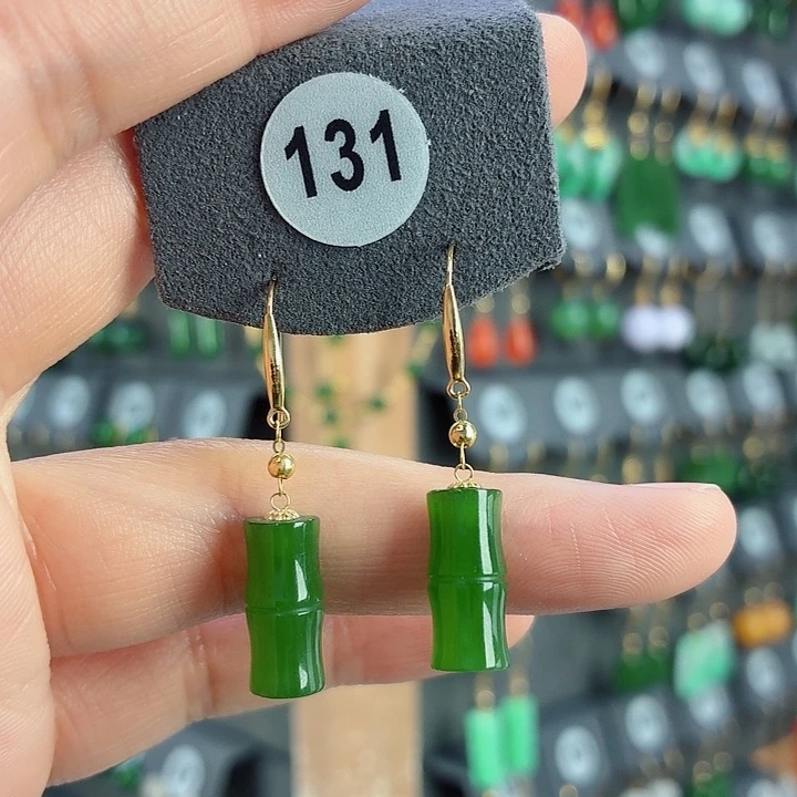 和田玉18K金镶嵌耳饰