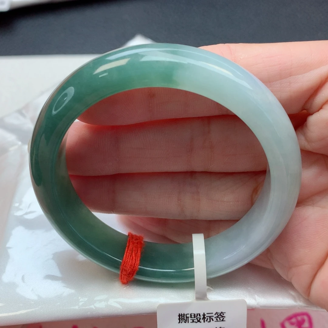 未镶嵌手镯翡翠53.7圈油青底半山水完整