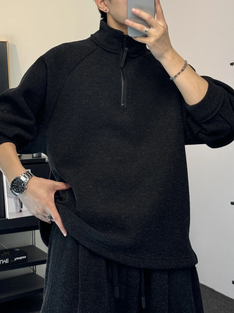 【青 仓 NO退NO换】 冬季新款潮流宽松拉链立领套头卫衣66235