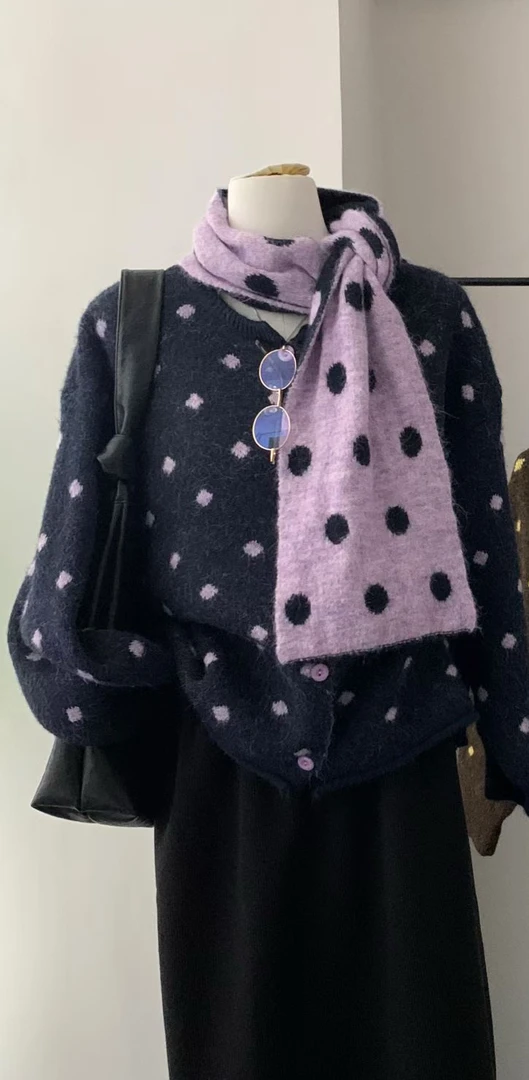 2025年新款氛围感围脖毛衣外套女韩系波点