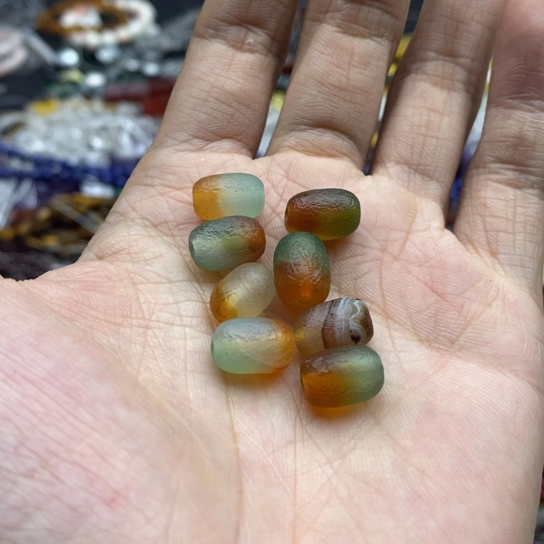 玛瑙/玉髓未镶嵌珠宝半成品十颗天然橘皮孔雀玛瑙胶囊8×12mm