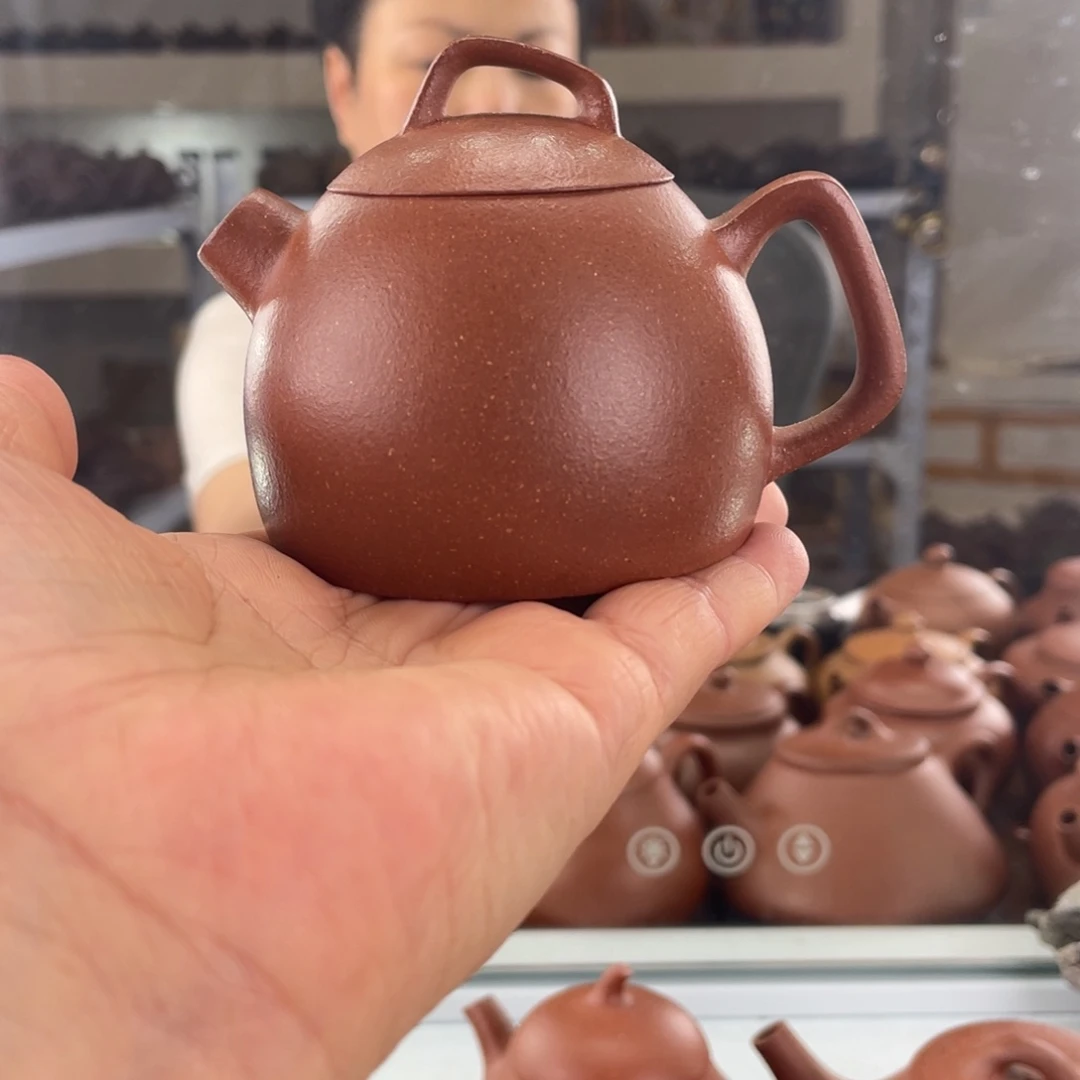 茶壶紫砂挑纯红降坡几何秦权150cc半手工