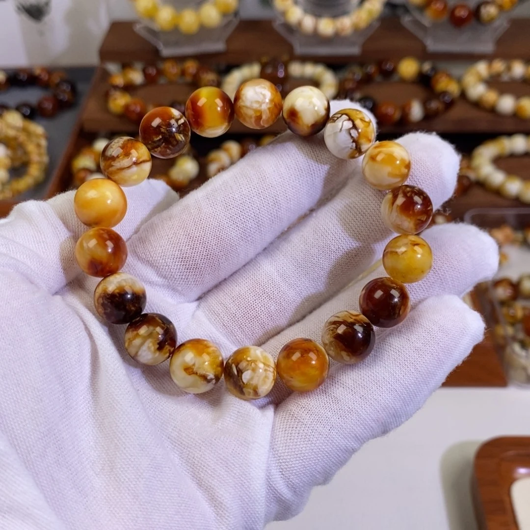 ****风琥珀未镶嵌裸石天然沁色蜜蜡手串11mm➕