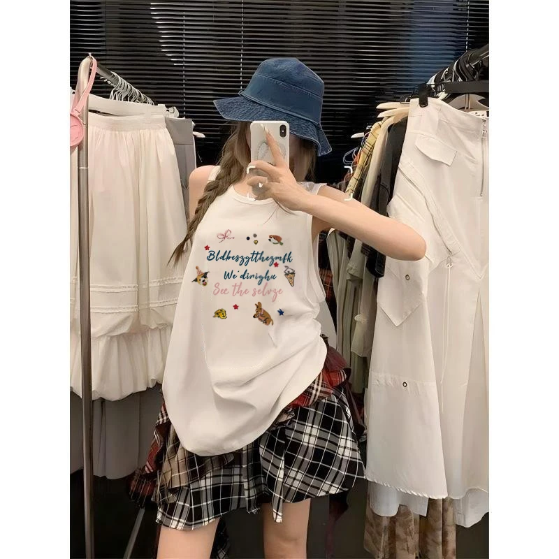 夏季慵懒百搭无袖背心女新款纯棉宽松显瘦纯色内搭外穿上衣ins