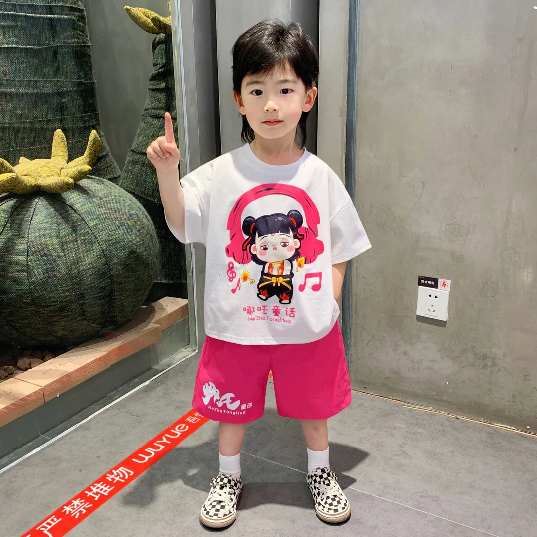 哪吒服装儿童夏季套装2025新款男童时尚宝宝洋气小男孩短袖两件套