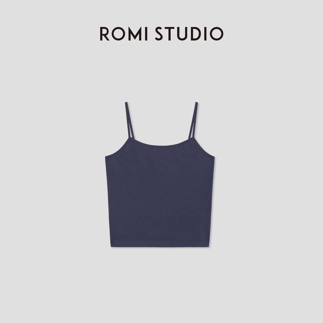 ROMI STUDIO简约基础轻薄修身 | 蓝色全棉细吊带背心 RWCSSM1563