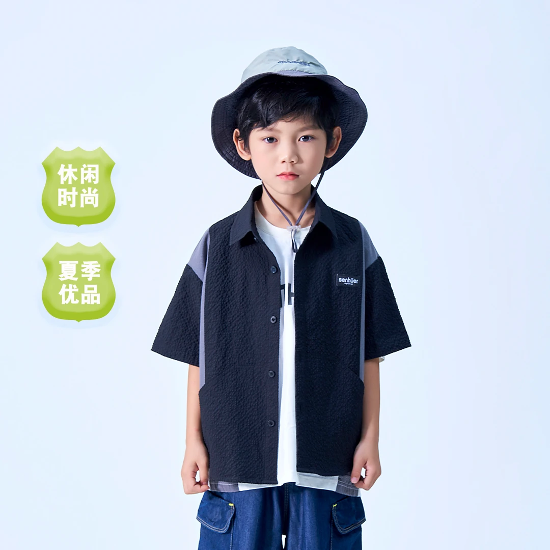 【森虎儿senhuer】POLO领条纹短袖拼接4213002261