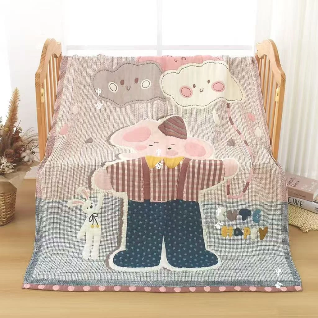 【云朵大象】120*150cm多层全棉纱布加厚透气柔软舒适泡芙被B