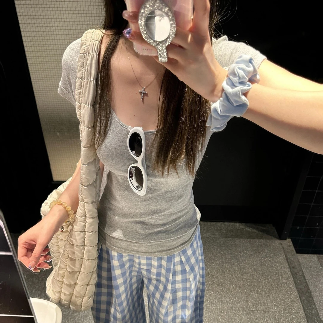 【阿7】大码休闲正肩短袖T恤女装夏季时尚复古体恤胖MM遮肉显瘦上衣