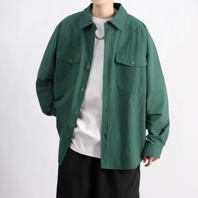 长袖外穿衬衫男士秋季新款美式宽松休闲日系复古潮牌百搭衬衣外套